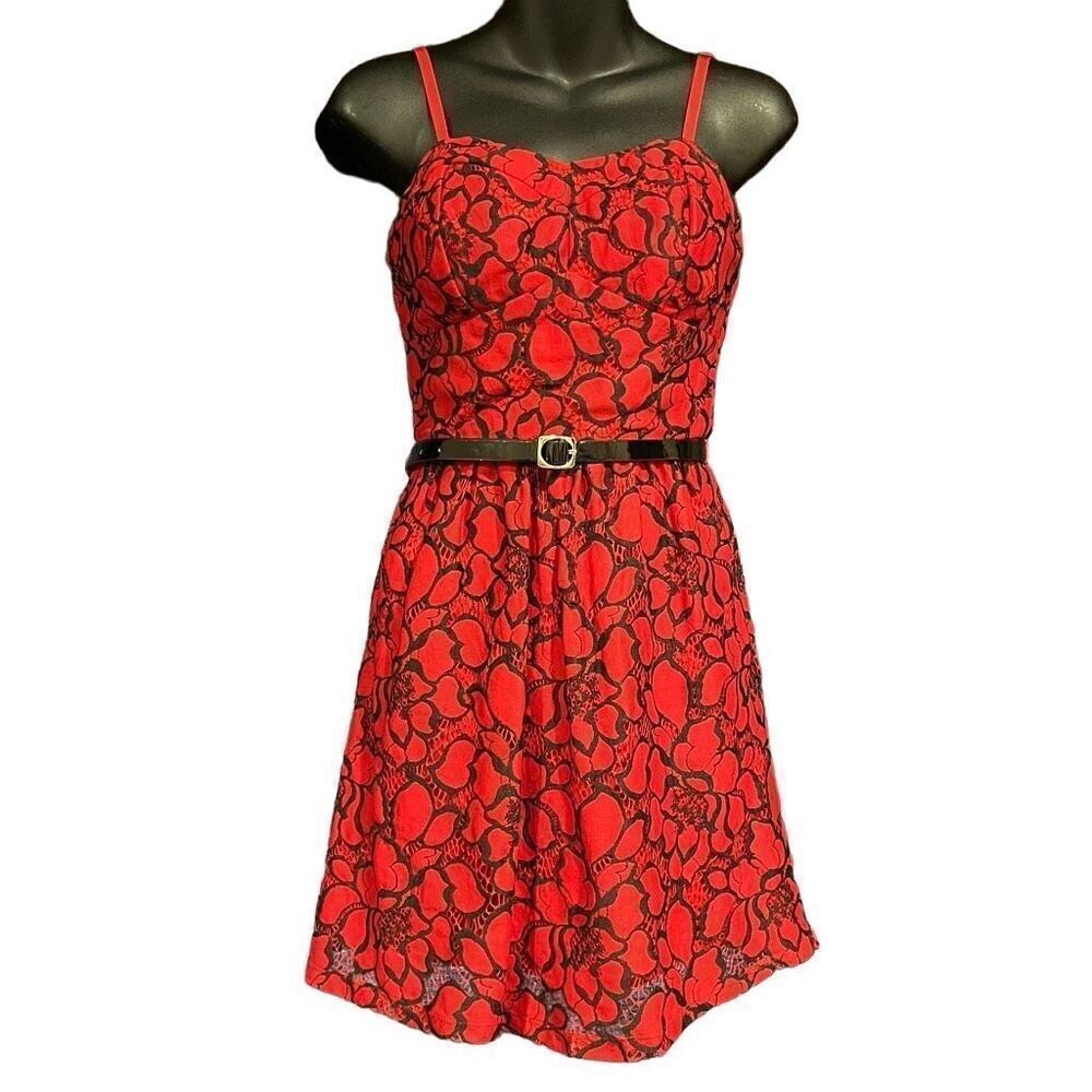 Lily Rose Red & Black Floral Lace Bustier Dress Junior’s Small